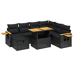 vidaXL Salon de jardin 8 pcs avec coussins noir résine tressée