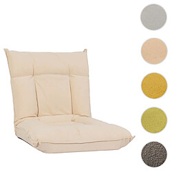 Mendler Fauteuil de sol HWC-N44, fauteuil de relaxation Coussin de sol Canapé de sol Fauteuil pliant 6 positions de relaxation, structure stable en velours ~ beige 