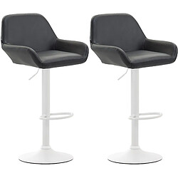 Decoshop26 Lot de 2 tabourets de bar repose-pieds en forme d'arc en métal blanc assise en PVC noir 10_0004028