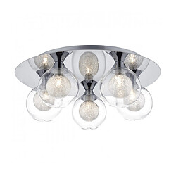 Luminaire Center Plafonnier Zeke chrome poli et verre 5 ampoules Coloris : chrome poli Coloris 2 : verre Hauteur en Cm : 14 Diamètre en Cm : 38 Poids en Kilo : 1.775 Type d'ampoule : G9 Nombre d'ampoules : 5 Puissanc