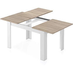 Pegane Table a manger Extensible en chêne canadian et blanc Artik - Hauteur 78 x Longueur 140-190 x Largeur 90 cm