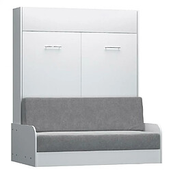 Inside 75 Armoire lit escamotable DYNAMO SOFA canapé accoudoirs blanc mat et microfibre gris 160*200 cm 