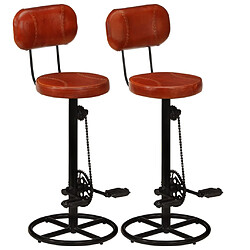 vidaXL Tabourets de bar lot de 2 noir/marron cuir de chèvre véritable 