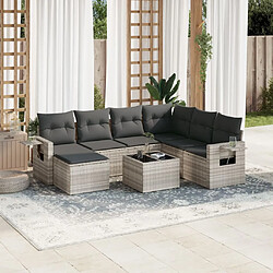 vidaXL Salon de jardin 8 pcs avec coussins gris clair résine tressée