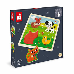 Puzzle en bois tactile Premiers animaux 4 pièces - Janod