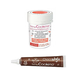 Scrapcooking Stylo chocolat + Colorant alimentaire en poudre corail