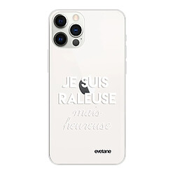 Evetane Coque iPhone 12/12 Pro souple silicone transparente Coque iPhone 12/12 Pro souple transparente Raleuse mais heureuse blanc Motif Ecriture Tendance Evetane.