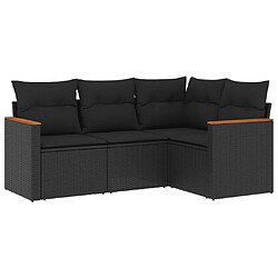 vidaXL Salon de jardin 4 pcs avec coussins noir résine tressée