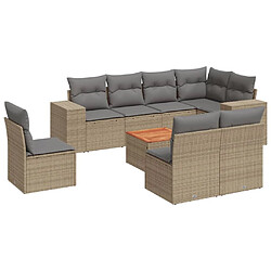 vidaXL Salon de jardin avec coussins 9 pcs beige résine tressée