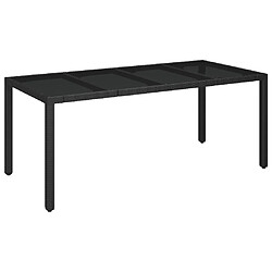 vidaXL Table de jardin dessus en verre Noir 190x90x75cm Résine tressée