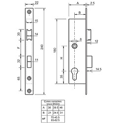 Serrure 1 point coffre 7/39.5 entraxe 85 - METALUX - F107390100