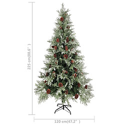 vidaXL Sapin de Noël pré-éclairé pommes de pin vert blanc 225cm PVC PE pas cher