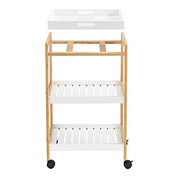 Avis Helloshop26 Chariot de service cuisine roulant desserte avec plateau amovible roulettes bambou MDF plastique 75 cm blanc bois naturel 03_0005007