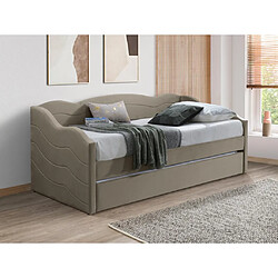 Vente-Unique Lit banquette gigogne 2 x 90 x 190 cm - Velours - Taupe + Matelas - LENVIA 