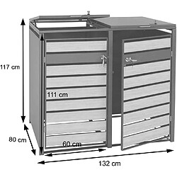 Decoshop26 Abri de poubelle en métal pour deux poubelles de 80 à 240 litres anthracite aspect bois d hêtre marron clair MDJ04174