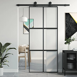 vidaXL Porte coulissante noir 90x205 cm verre trempé aluminium 