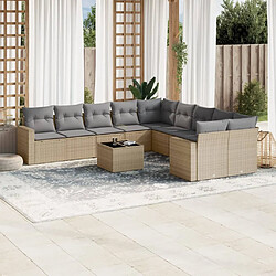 vidaXL Salon de jardin 11 pcs avec coussins beige résine tressée 