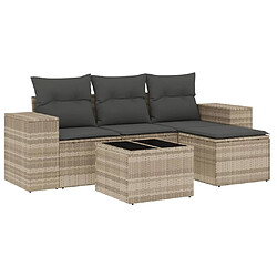 vidaXL Salon de jardin 5 pcs avec coussins gris clair résine tressée