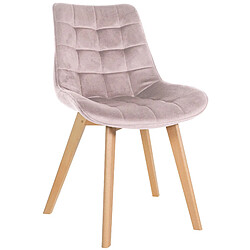 Decoshop26 Chaise de salle à manger x1 design scandinave coutures carrées en velours rose pieds en bois clair 10_0002189