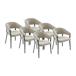 Vente-Unique Lot de 6 chaises avec accoudoirs en tissu et métal noir - Beige - AVRELA