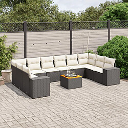 vidaXL Salon de jardin 11 pcs avec coussins noir résine tressée 