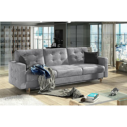 VENESETTI Canapé 3 places convertible - en tissu de qualité gris clair, ASVENA VELOURS