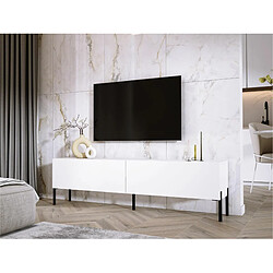 3XELIVING Meuble TV en couleur Blanc mat avec pieds droits en noir, D: l : 170 cm, H : 52 cm, P : 32 cm