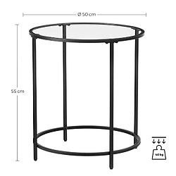 Helloshop26 Table d’appoint ronde dessus en verre trempé cadre en métal bout de canapé table console table de chevet pour salon balcon diamètre 50 cm noir 12_0002383