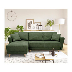 Canapé d'angle convertible réversible 3-4 places CLAUDIUS - Tissu Vert Olive - Coffre de rangement - L 244 x P 158 x H 95 cm