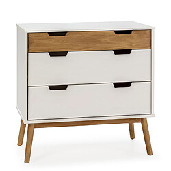 Vs Venta-Stock Commode Baku 3 tiroirs couleur blanc/bois, 80 cm longueur 