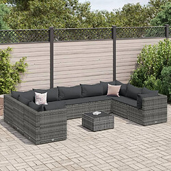 vidaXL Salon de jardin 10 pcs avec coussins Gris Résine tressée