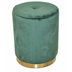 Decoshop26 Tabouret avec base métal doré avec revêtement en velours vert surpiqûres de boutons TABO05024