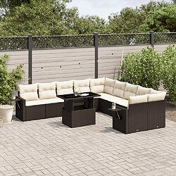 vidaXL Salon de jardin et coussins 11 pcs marron résine tressée 