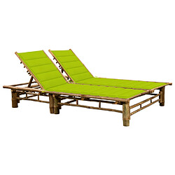 Helloshop26 Transat chaise longue bain de soleil lit de jardin terrasse meuble d'extérieur pour 2 personnes avec coussins bambou 02_0012901