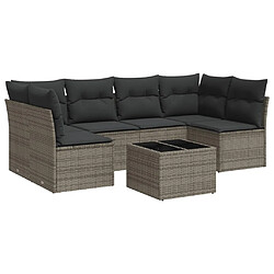 vidaXL Salon de jardin avec coussins 7 pcs gris résine tressée