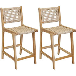 Aubry Gaspard Tabouret bar en teck naturel et cannage BAIA (Lot de 2) Hauteur 100 cm.