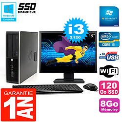 PC HP Compaq 8300 SFF Ecran 19" Core I3-2120 RAM 8Go Disque 120 Go SSD Wifi W7 - Occasion