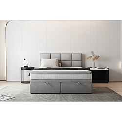 Acheter TRADA Lit adulte rembourré TROPEA avec rangement et matelas ressorts ensachés 200x200 gris clair