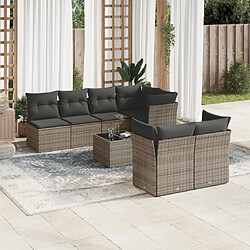 Maison Chic Salon de jardin 8 pcs avec coussins | Ensemble de Table et chaises | Mobilier d'Extérieur gris résine tressée -GKD94992