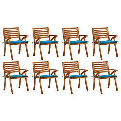 vidaXL Chaises de jardin avec coussins lot de 8 Bois d'acacia solide