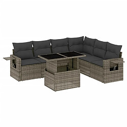 vidaXL Salon de jardin avec coussins 7 pcs gris résine tressée