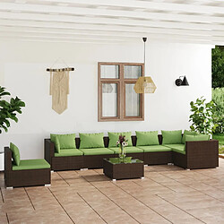 vidaXL Salon de jardin 8 pcs avec coussins résine tressée marron