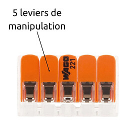 Borne de raccordement S221 Compact - Connexion rapide - 5 conducteurs avec leviers 4mm² - orange - Wago