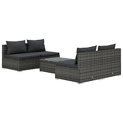 vidaXL Salon de jardin 5 pcs avec coussins résine tressée gris