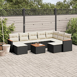 vidaXL Salon de jardin 10 pcs avec coussins noir résine tressée 