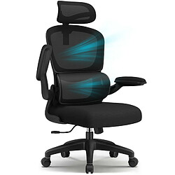 Lexzurn Fauteuil de Bureau Appui-Tête Ajustable de 10cm,Accoudoirs Pliable,Chaise bureau Pivotante en Maille Chaise de Bureau Lexzurn Dossier avec Soutien Lombaire Ergonomique Noir