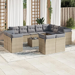 vidaXL Salon de jardin avec coussins 13 pcs beige résine tressée