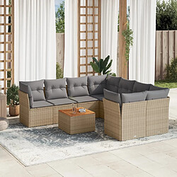 vidaXL Salon de jardin avec coussins 9 pcs beige résine tressée 