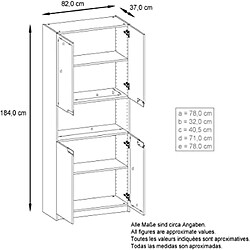 Mpc Armoire de rangement avec 5 compartiments et 4 portes, blanc mat/avola-anthracite (82 x 184 x 37 cm)