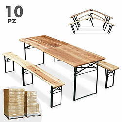 Avis Wood Decor 10 Tables de brasserie pliantes et bancs en bois 220x80 cm